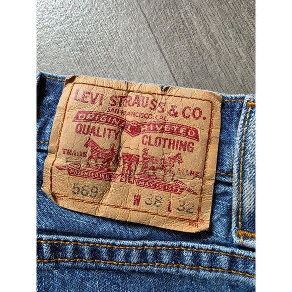 Levis 569 Loose Straight Mens Jeans Size 38X32 Blue Denim - Picture 3 of 7